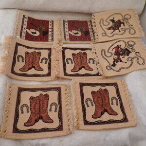 Vintage El Paso Saddleblanket Co Woven Rug Co. 8 Rugs Coasters Southwest Cotton